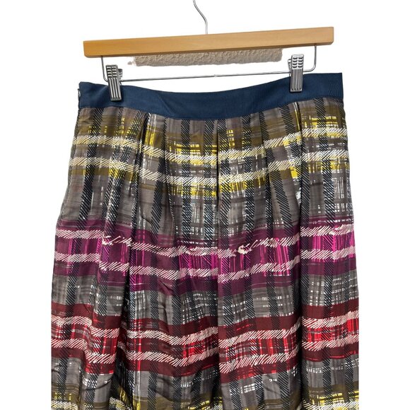 Trina Turk NWT Plaid Silk A-Line Skirt with Ribbon Waist - Picture 8 of 8